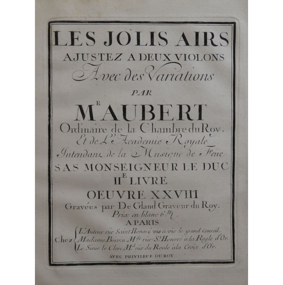 AUBERT Jacques Les Jolis Airs 2e Livre op 28 pour 2e Violon ca1740