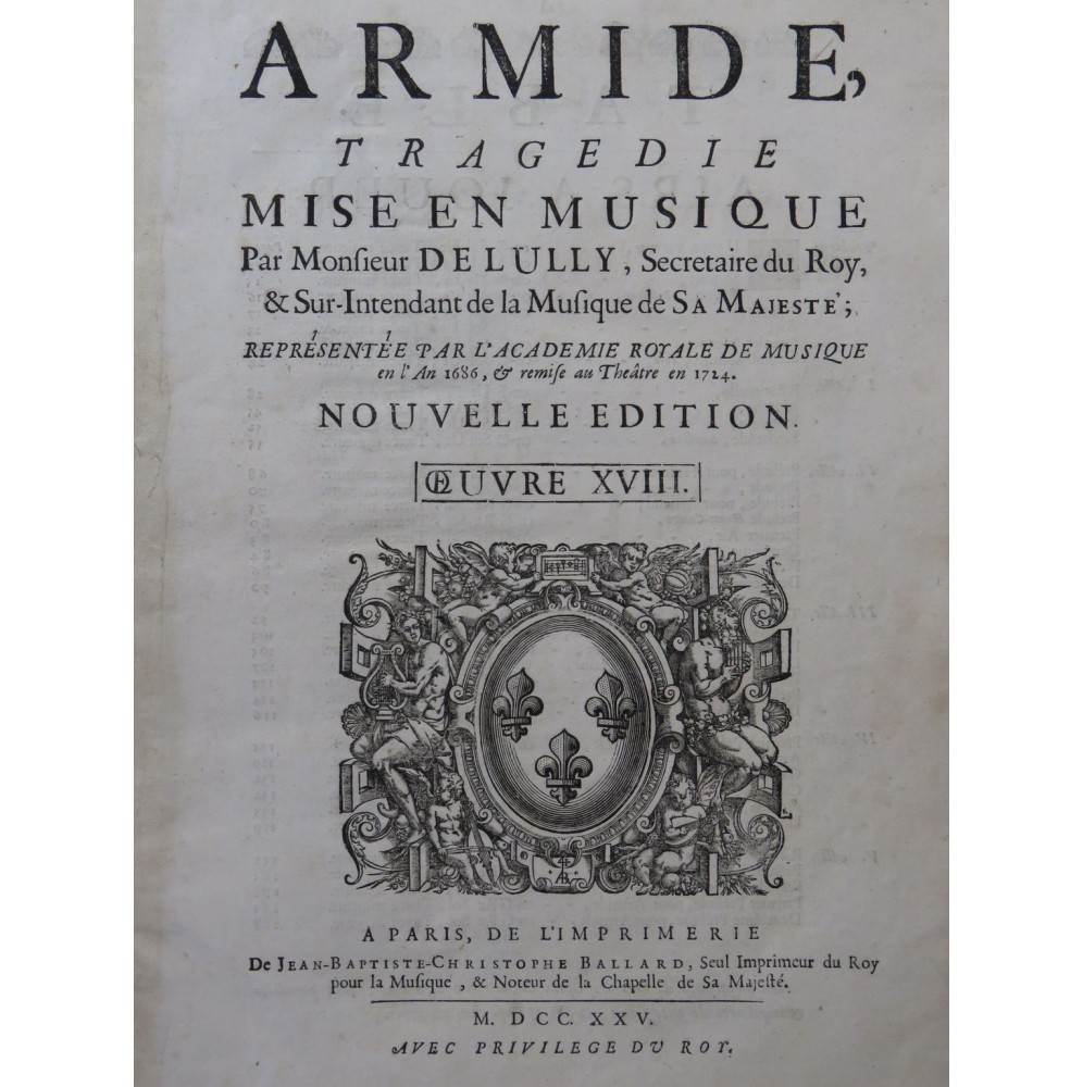LULLY Jean-Baptiste Armide Opéra Orchestre 1725