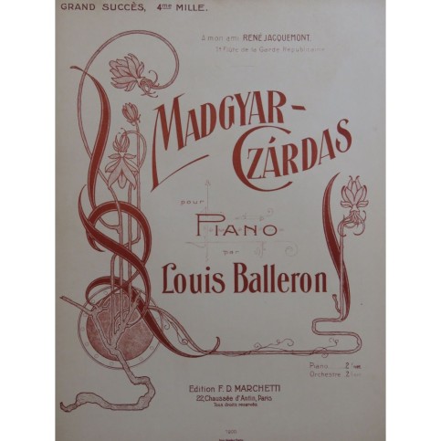 BALLERON Louis Madgyar Csardas Piano 1900