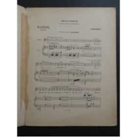 MASSENET Jules Manon Scène de la Séduction Chant Piano ca1892