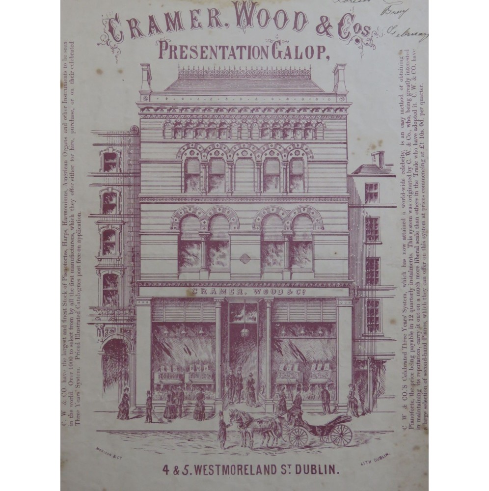 LEONARD F. J. Presentation Galop Cramer Wood Piano ca1870