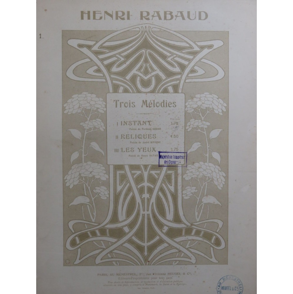 RABAUD Henri Instant Chant Piano 1909
