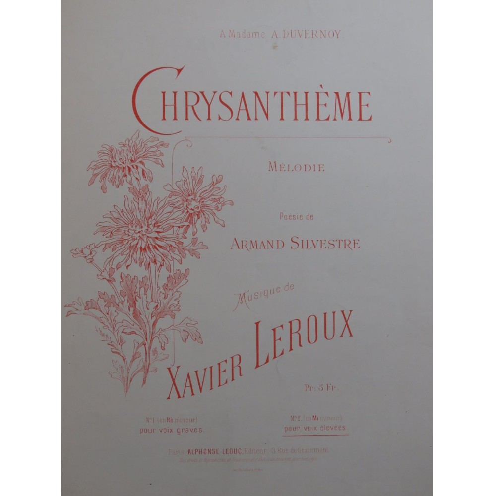 LEROUX Xavier Chrysanthème Chant Piano ca1895