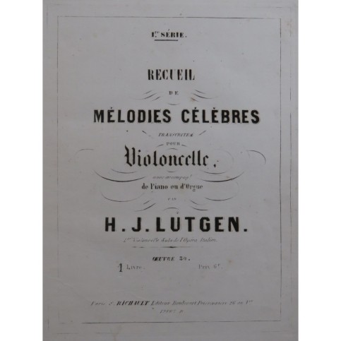 LUTGEN H. J. Stradella Violoncelle Piano ou Orgue ca1855