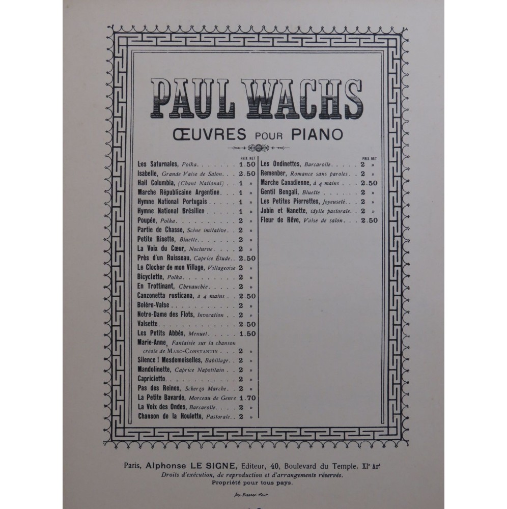 WACHS Paul Marche Canadienne Piano 4 mains