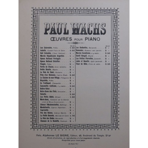 WACHS Paul Marche Canadienne Piano 4 mains