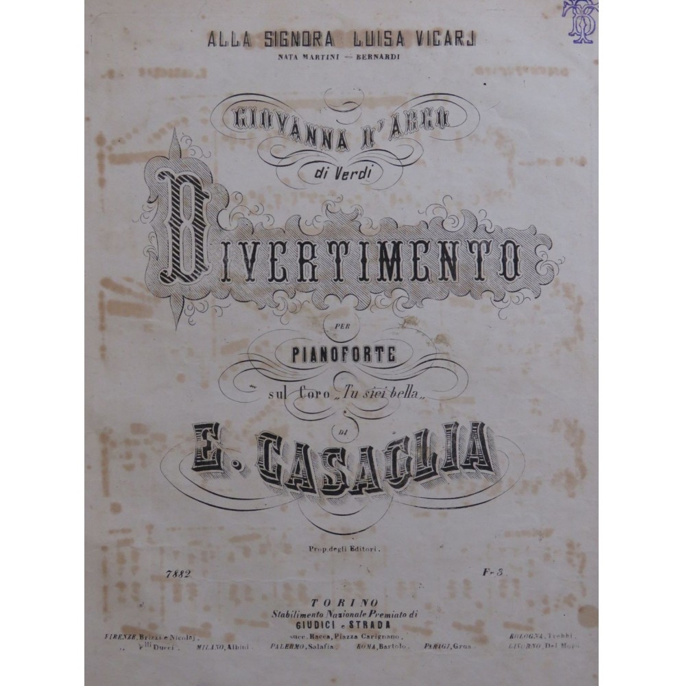 CASAGLIA E. Giovanna D'Arco Piano XIXe siècle