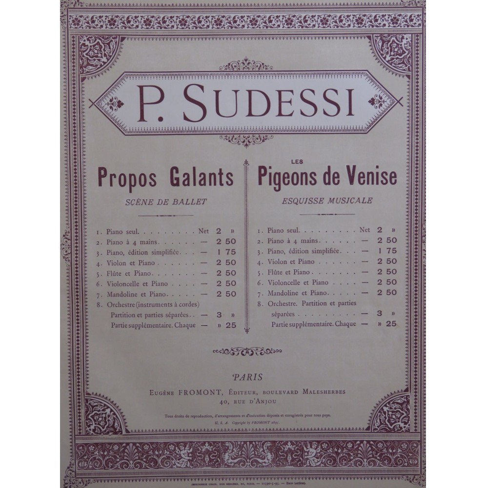 SUDESSI P. Les pigeons de Venise Piano 1895