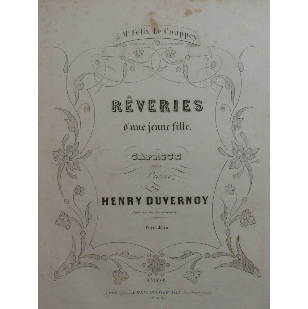 DUVERNOY Henry Rêveries d'une jeune fille Piano ca1850