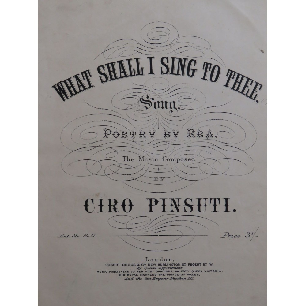 PINSUTI Ciro What Shall I Sing To Thee ? Chant Piano ca1870