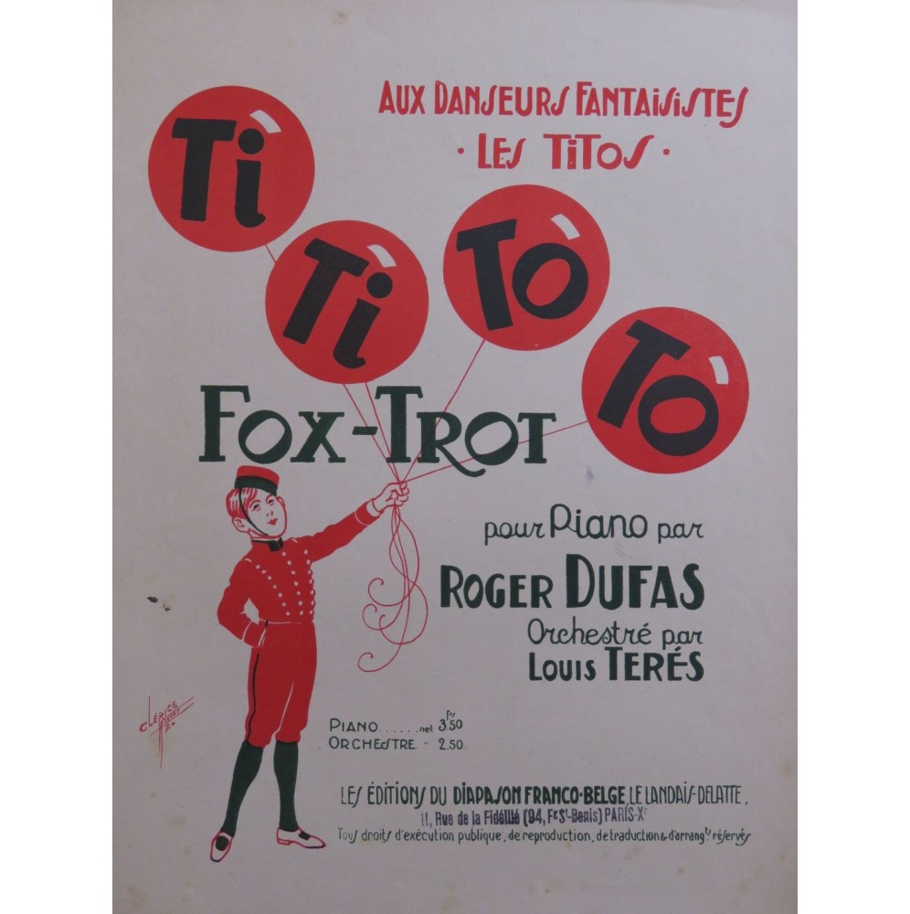 DUFAS Roger Ti-Ti-To-To Fox Trot Piano 1920