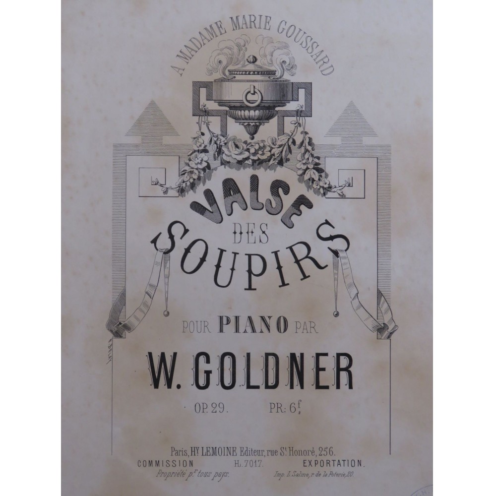 GOLDNER W. Valse des Soupirs Piano ca1870