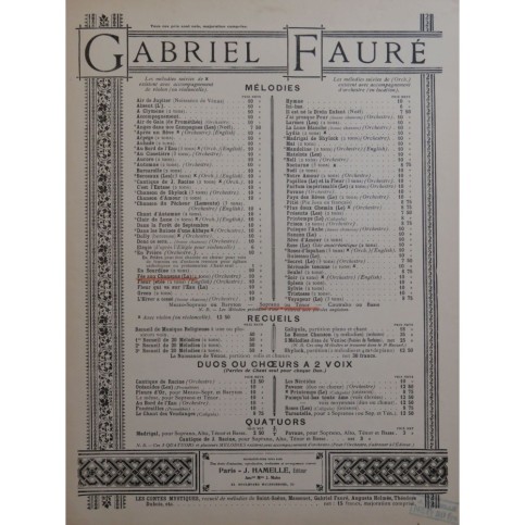 FAURÉ Gabriel La Fée aux Chansons Chant Piano 1947
