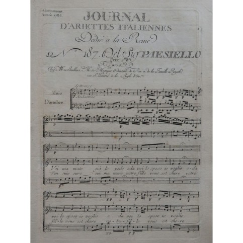 PAESIELLO Giovanni Voi m'amate Chant Orchestre 1786