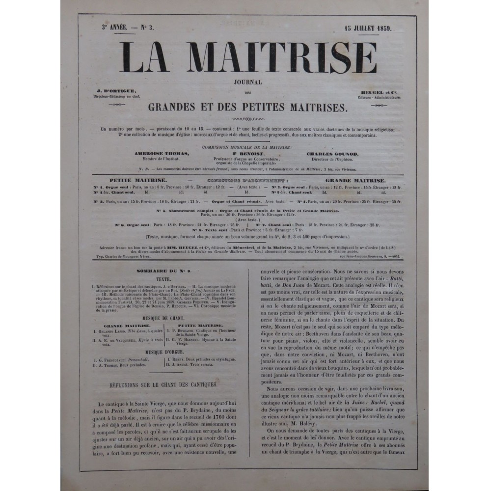 La Maîtrise Journal No 3 4 Pièces pour Chant Orgue ou Orgue 1859