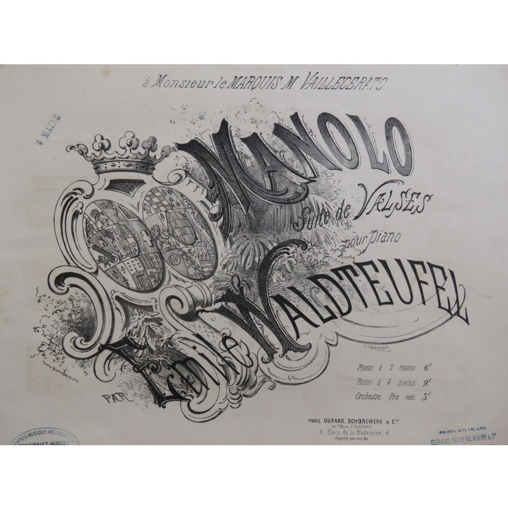 WALDTEUFEL Emile Manolo Suite de Valses Piano 4 mains ca1878