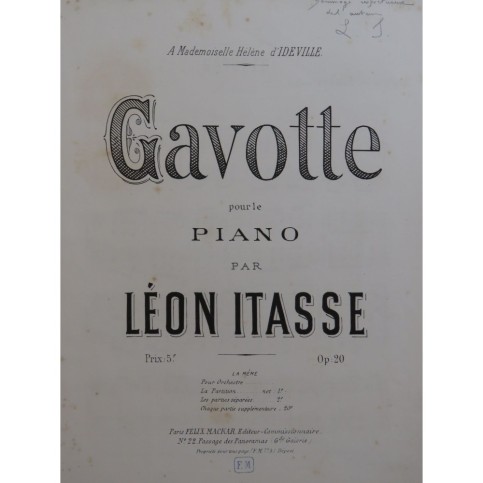 ITASSE Léon Gavotte Dédicace Piano ca1885
