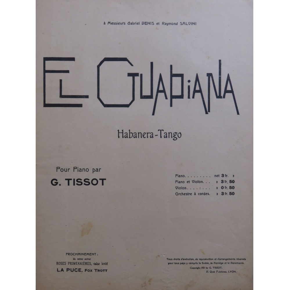 TISSOT Georges El Guadiana Habanera Tango Piano 1921