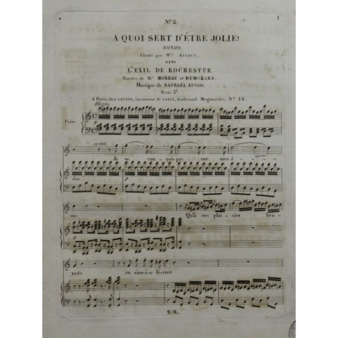 RUSSO Raphaël L'Exil de Rochester No 2 Chant Piano ca1820