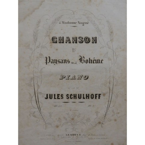 SCHULHOFF Jules Chanson des Paysans Bohèmes Piano ca1850