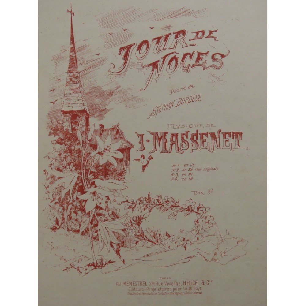 MASSENET Jules Jour De Noces Chant Piano ca1892