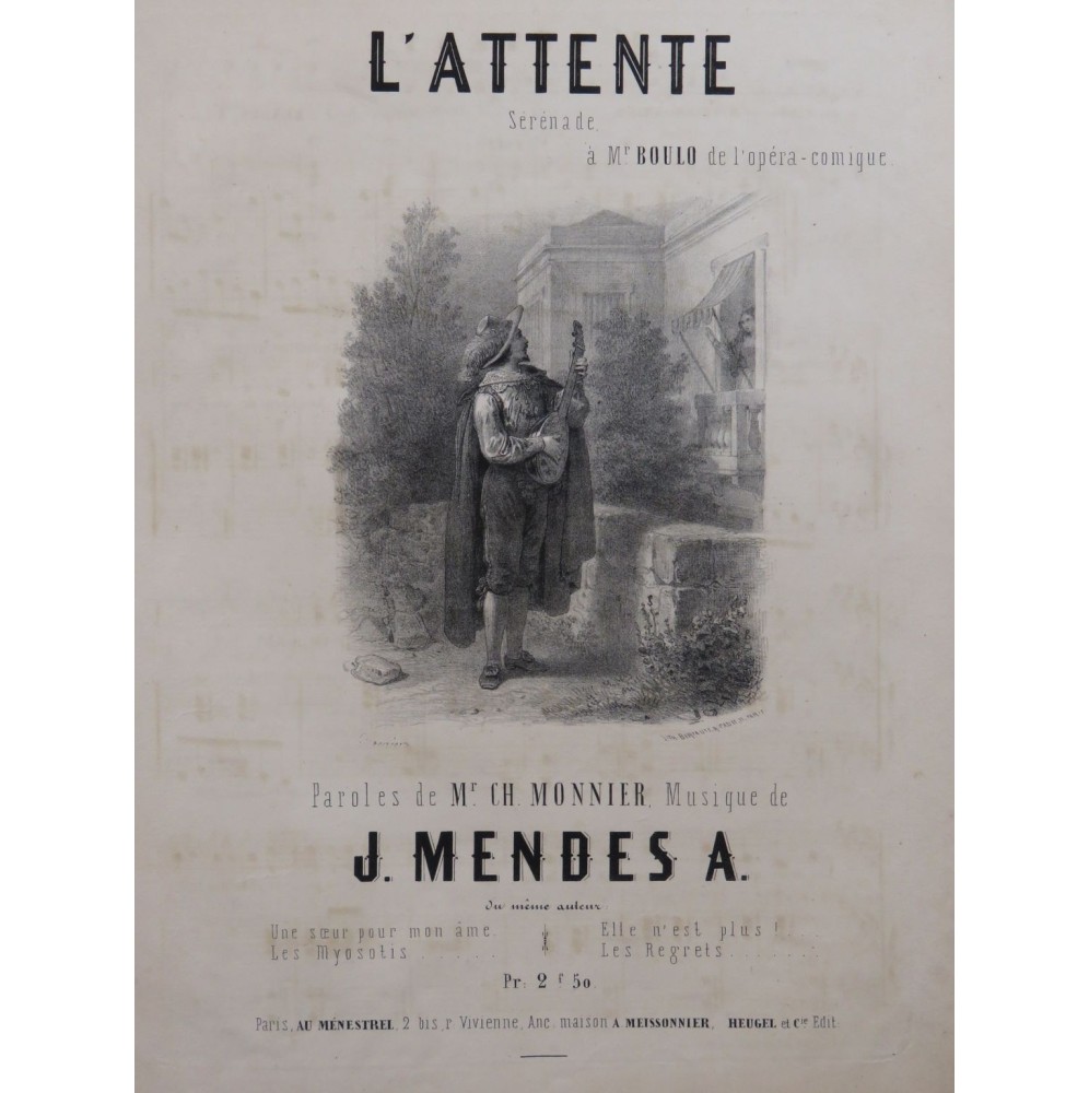 MENDES A. J. L'Attente Sérénade Chant Piano ca1850