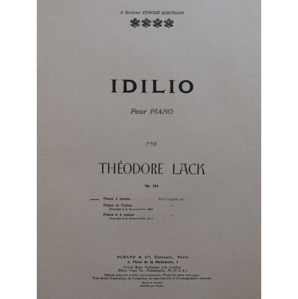 LACK Théodore Idilio op 34 Piano 1952