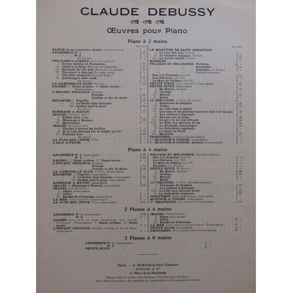 DEBUSSY Claude Arabesque No 2 Piano