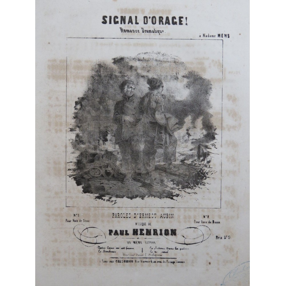 HENRION Paul Signal d'Orage ! Chant Piano ca1840