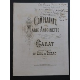 GARAT Complainte sur Marie-Antoinette Dédicace Chant Piano XIXe