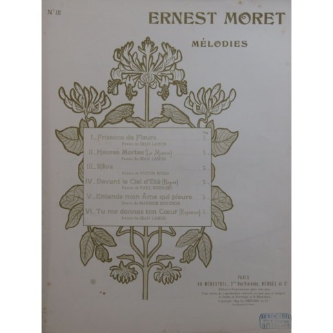 MORET Ernest Rêve Mélodie Chant Piano 1899