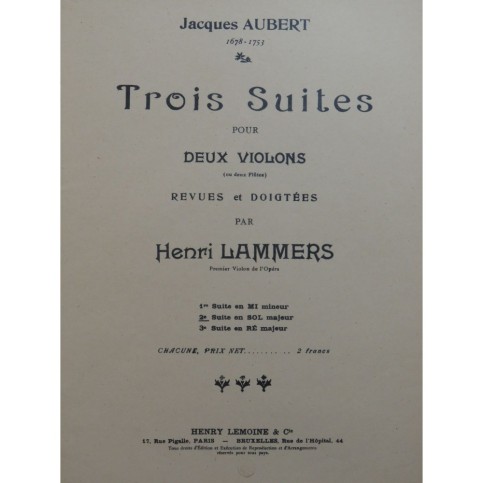 AUBERT Jacques Suite No 2 Sol Majeur 2 Violons