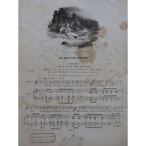PANSERON Auguste Au Revoir Louise Chant Piano ca1830