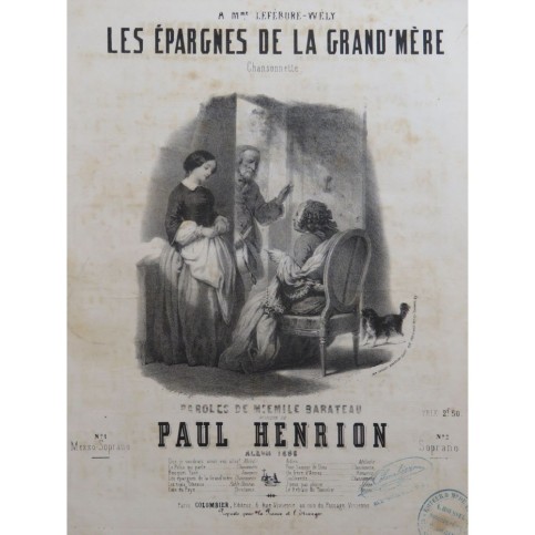 HENRION Paul Les Epargnes de la Grand'mère Chant Piano 1856