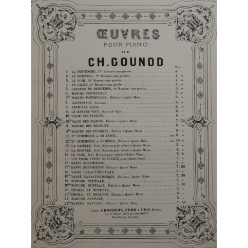 GOUNOD Charles La Pervenche Piano ca1880
