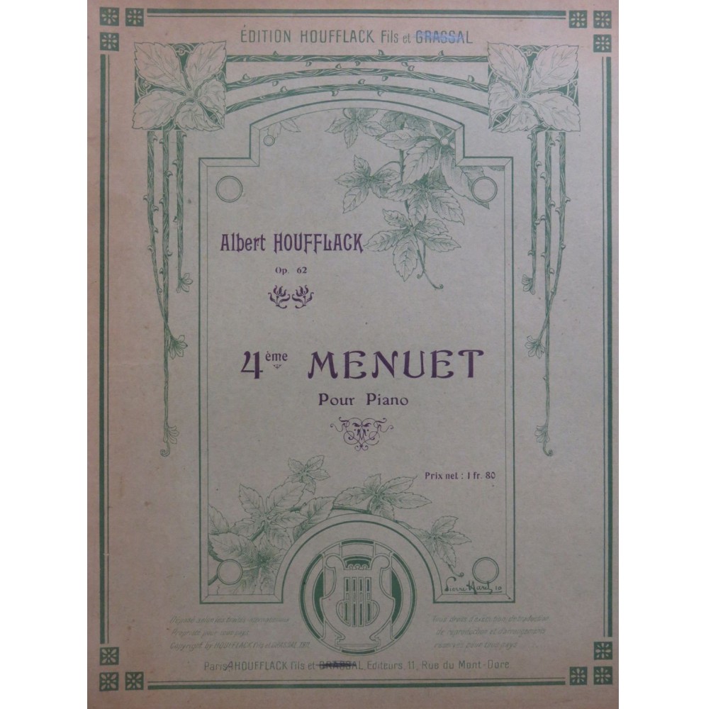 HOUFFLACK Albert Menuet No 4 Piano 1911