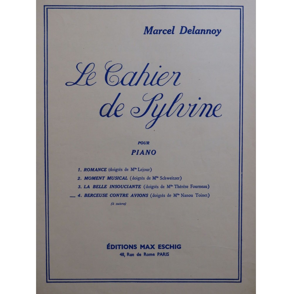 DELANNOY Marcel Berceuse Contre Avions Piano 1948