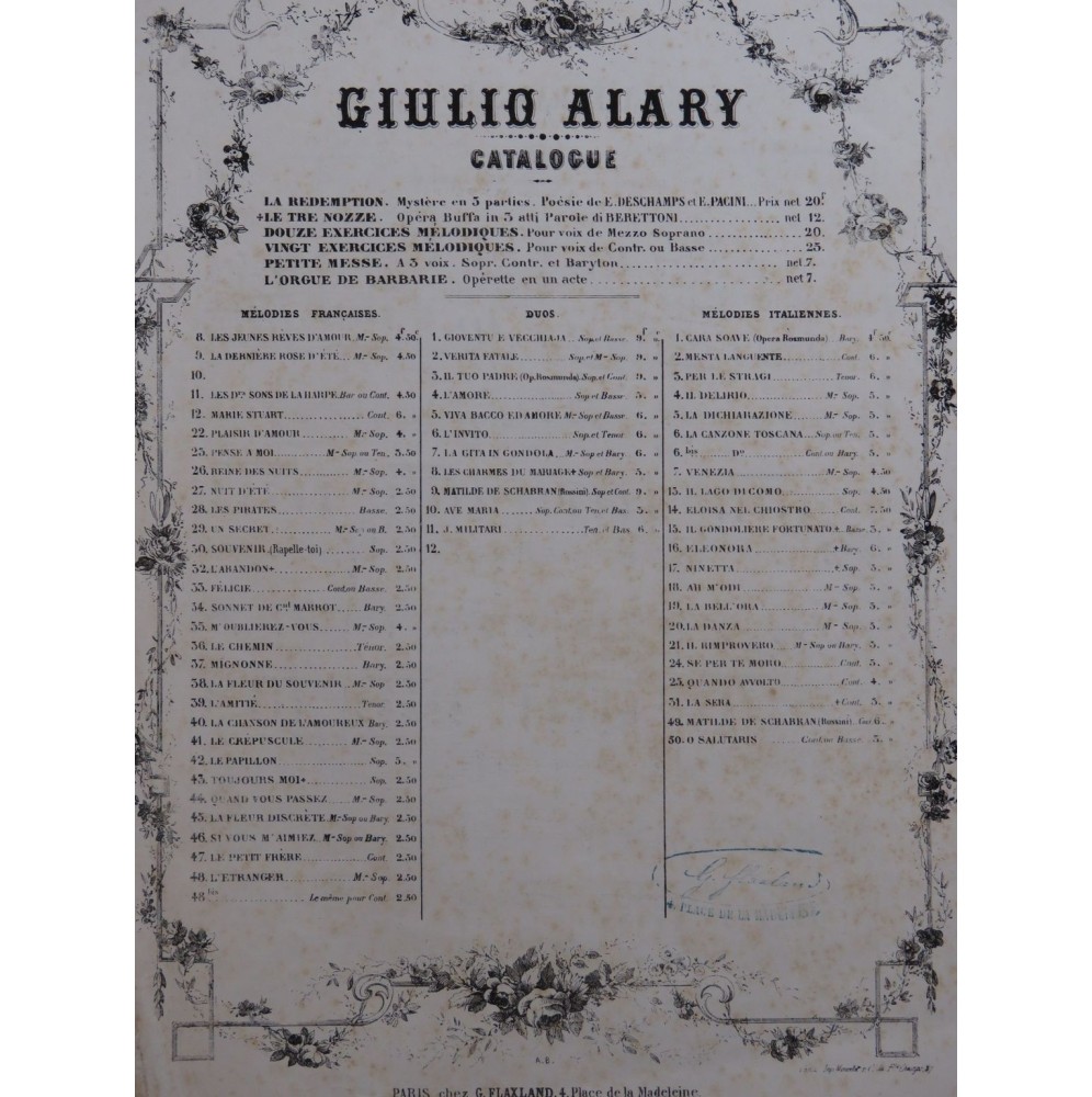 ALARY Giulio L'Etranger Chant Piano ca1860