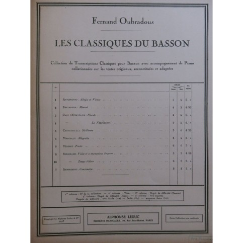 SCHUMANN Robert Temps d'Hiver Piano Basson 1938