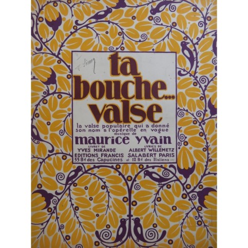 YVAIN Maurice Ta Bouche... Valse Piano 1922