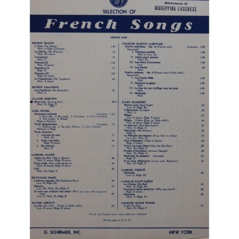 DEBUSSY Claude Beau Soir Chant Piano 1939