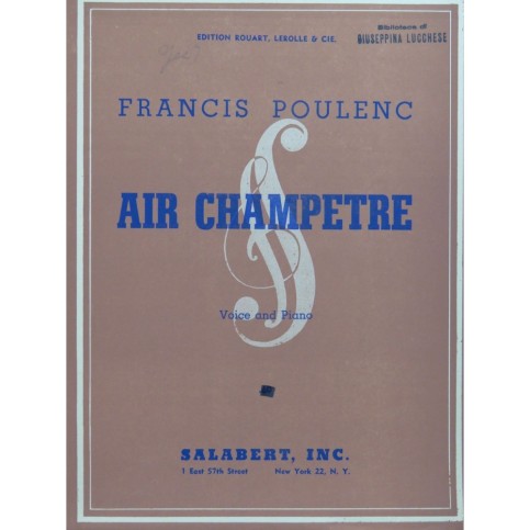 POULENC Francis Air Champêtre Chant Piano 1930