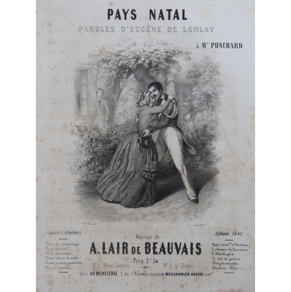 Lair De Beauvais Alfred Pays Natal Chant Piano 1848