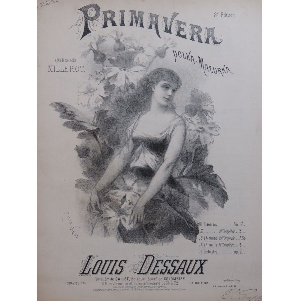 DESSAUX Louis Primavera Polka Mazurka Piano 4 mains ca1898