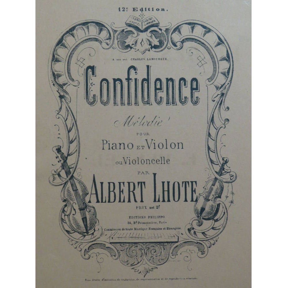 LHOTE Albert Confidence Mélodie Piano Violon ou Violoncelle