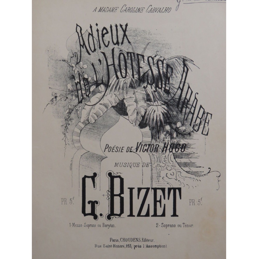 BIZET Georges Adieux de l'hôtesse Arabe Chant Piano ca1870