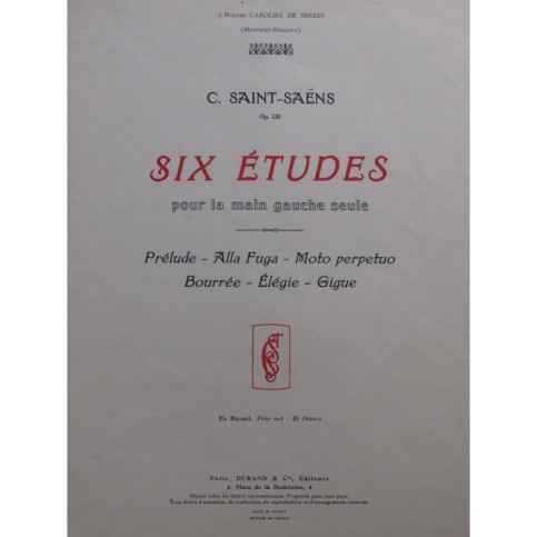 SAINT-SAËNS Camille Six Etudes op 135 Piano ca1920