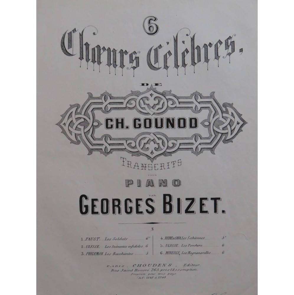 GOUNOD Charles Faust Choeur des Soldats Piano ca1866