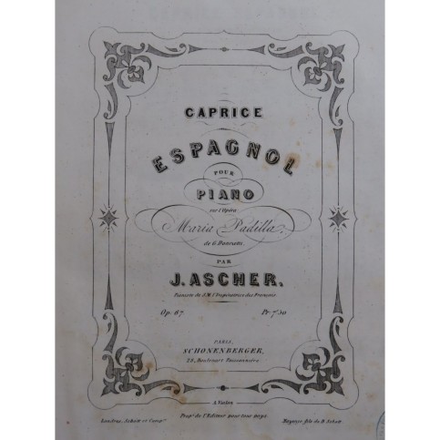 ASCHER Joseph Caprice Espagnol Piano ca1860