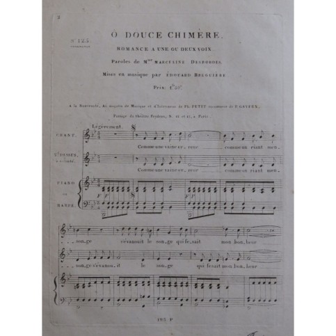 BRUGUIÈRE Édouard Ô Douce Chimère Chant Piano ou Harpe ca1820